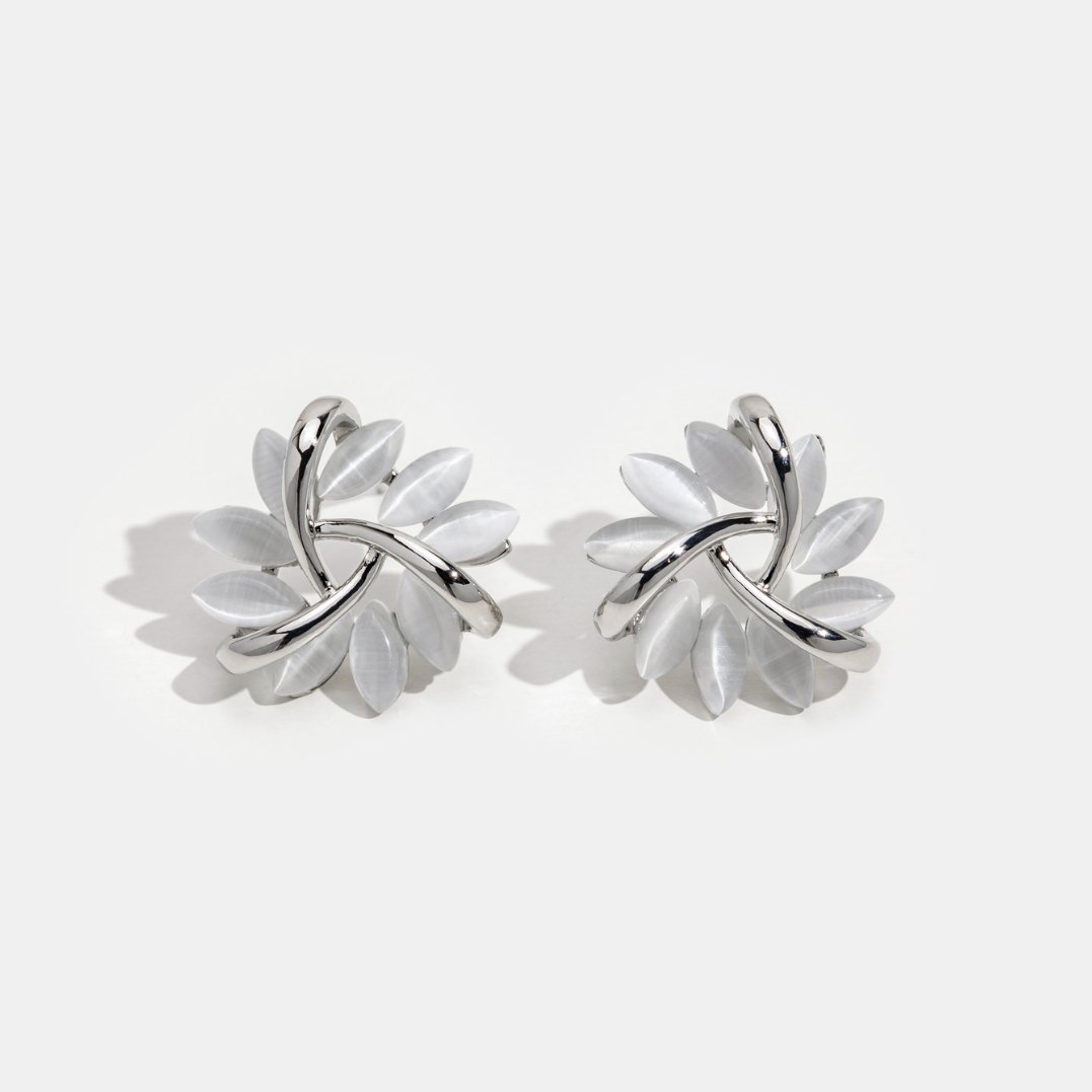 Opal flower silver earrings