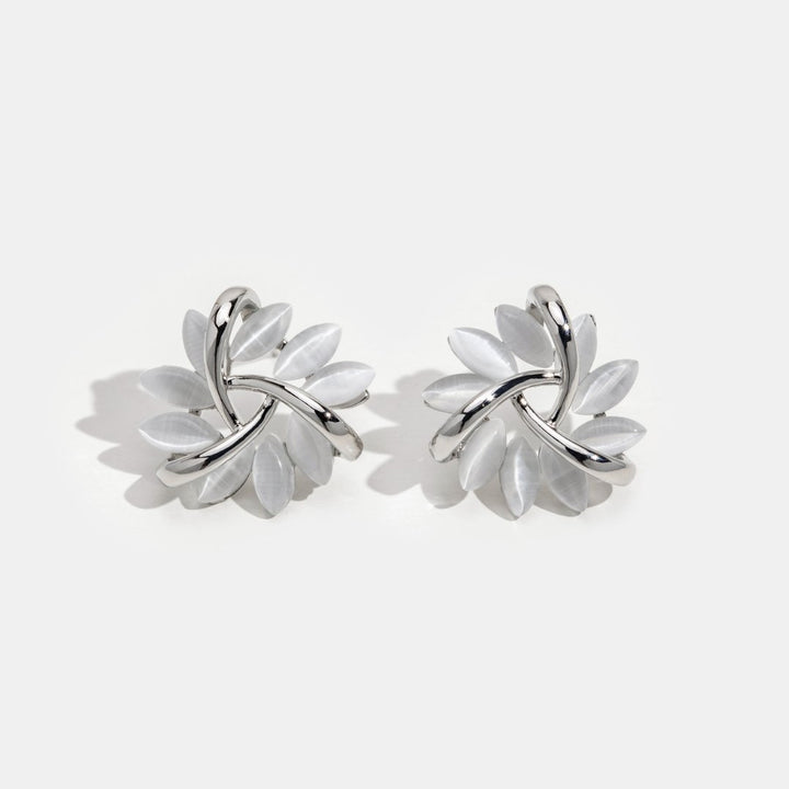 Opal flower silver earrings