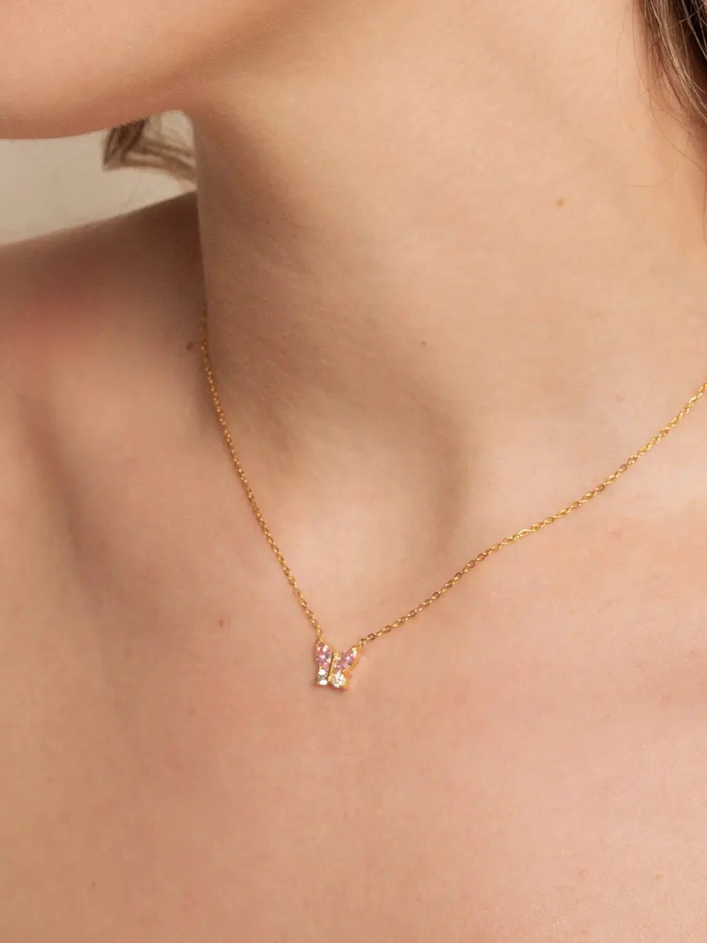 Pink Magical Butterfly Kette Gold