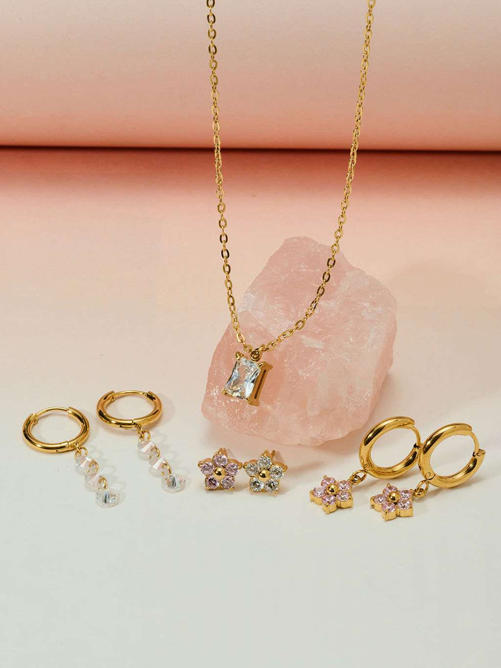 Pink Shining Flower Hoop Ohrringe Gold 10mm