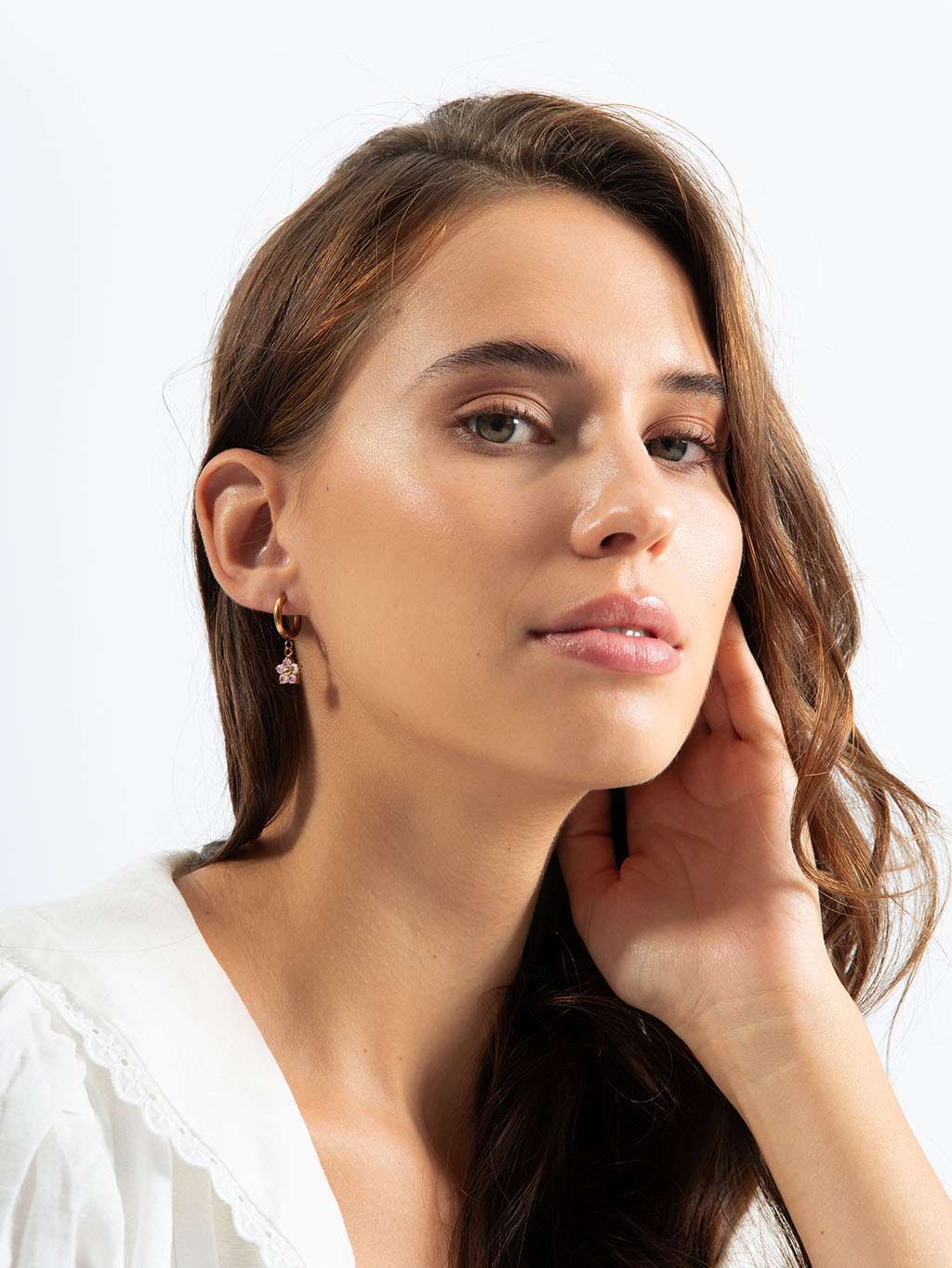 Pink Shining Flower Hoop Ohrringe Gold 10mm