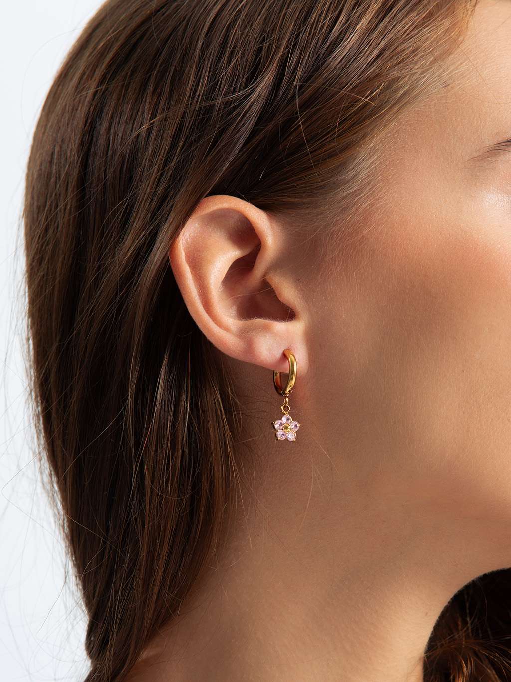 Pink Shining Flower Hoop Ohrringe Gold 10mm