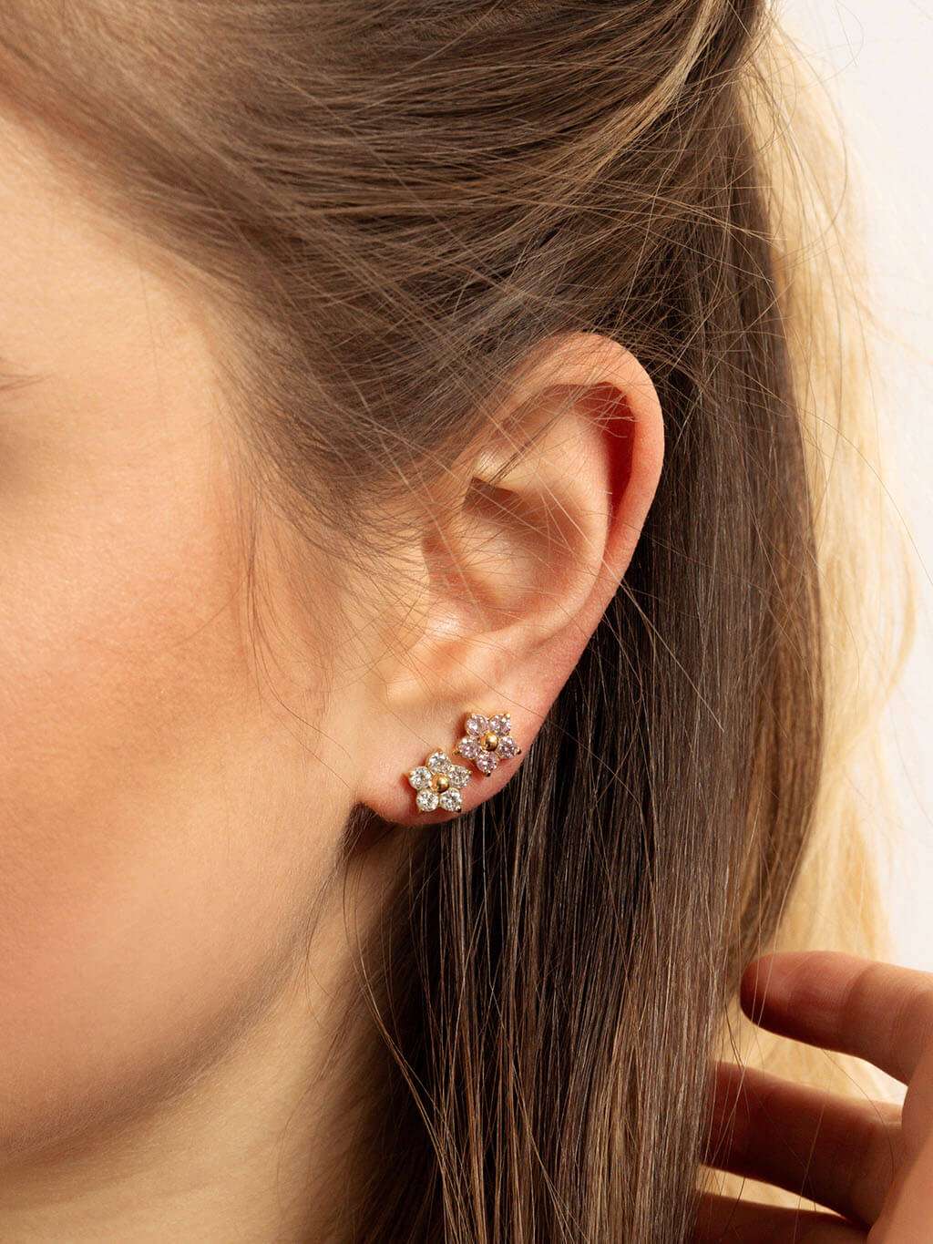 Pink Sparkling Flower Ohrstecker Gold Silber