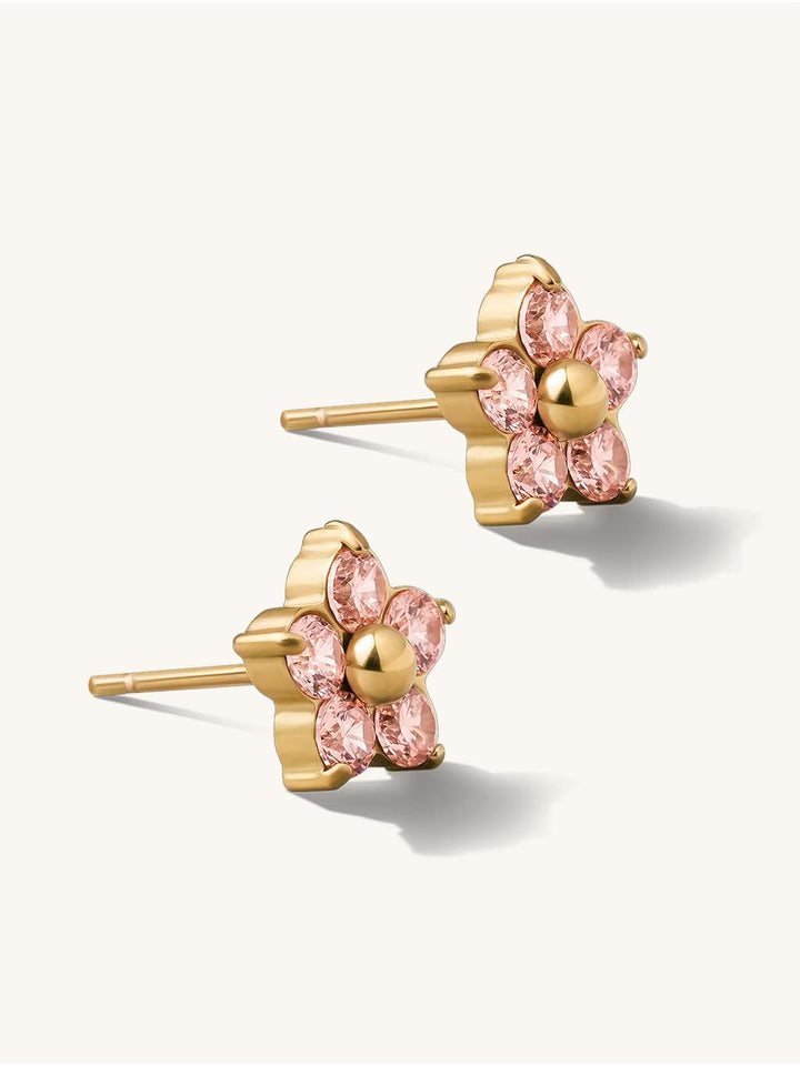 Pink Sparkling Flower Ohrstecker Gold Silber
