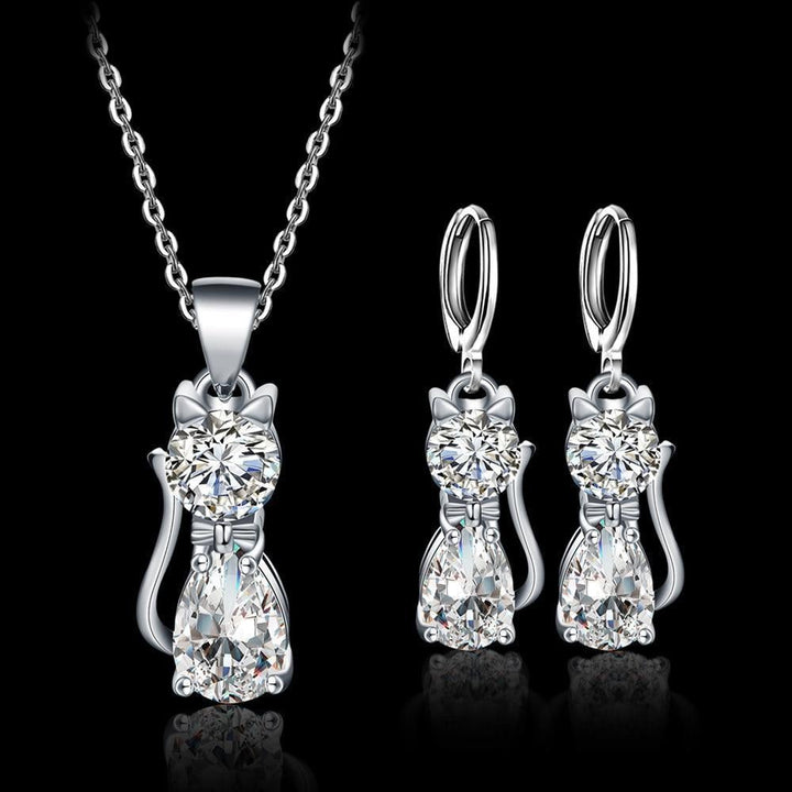 Set collana + orecchini Happy Cats in argento sterling e zirconio bianco lucido