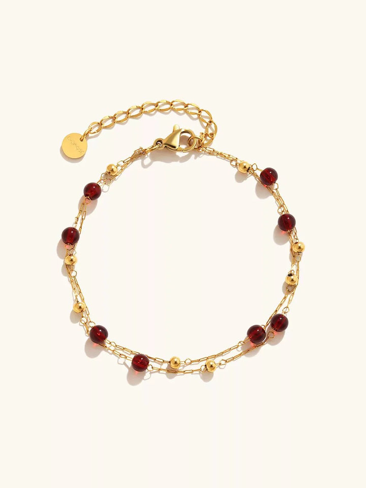Red Bead Armband Gold
