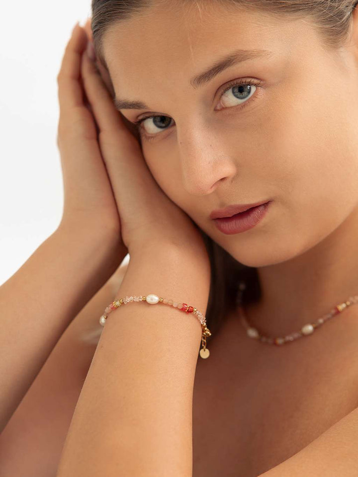 Rose Quartz Pearl Armband Gold