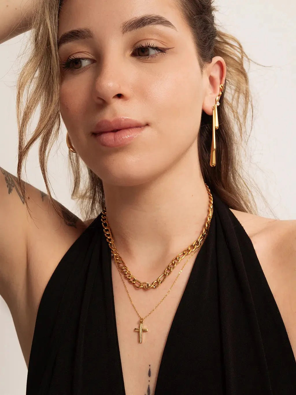 Shiny Cross Kette Gold