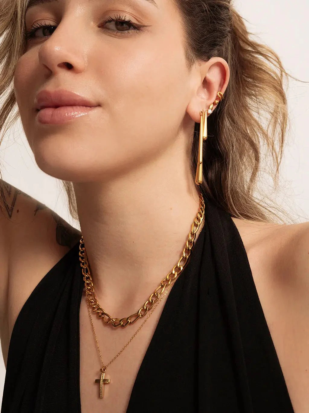 Shiny Cross Kette Gold