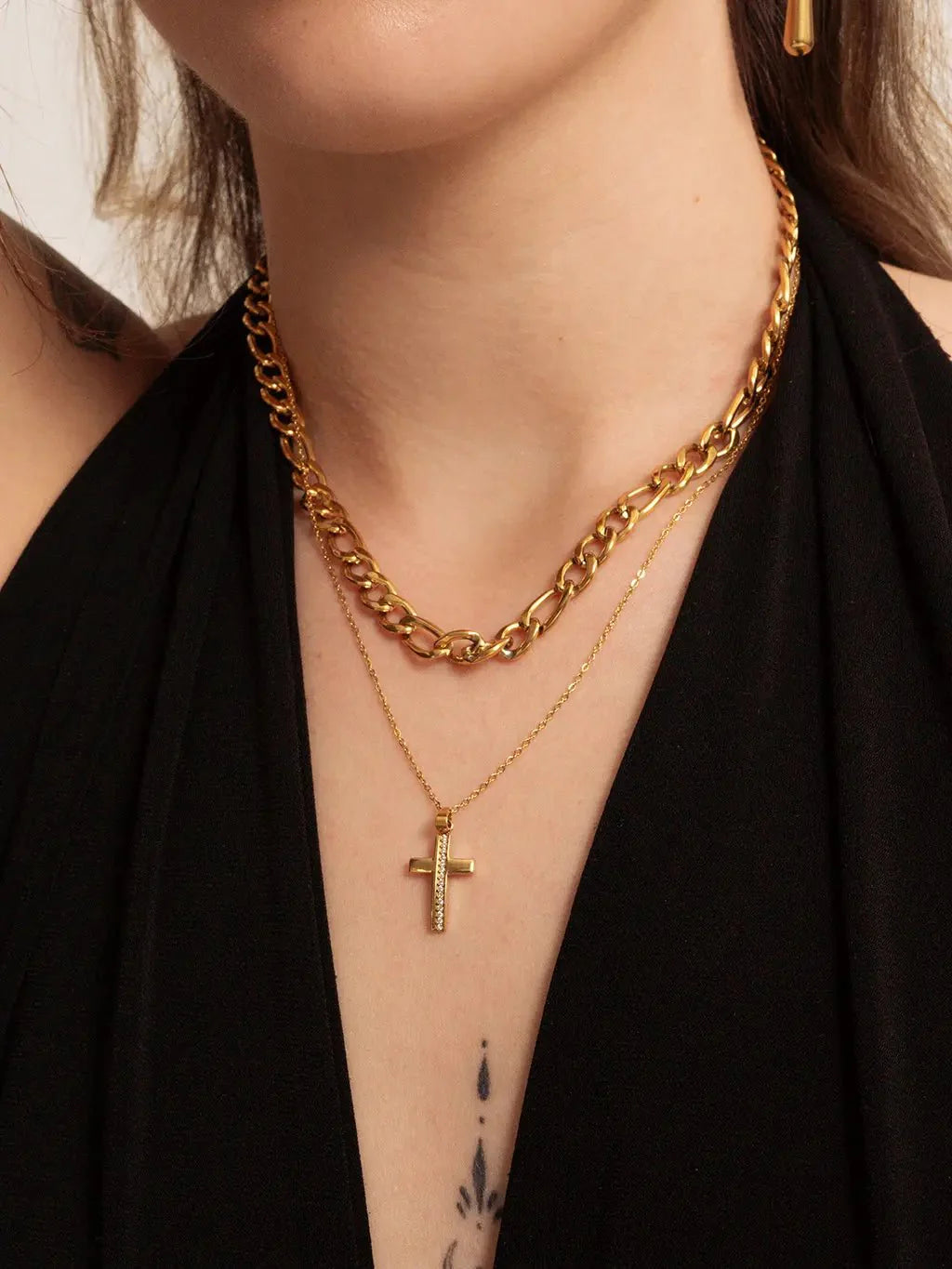 Shiny Cross Kette Gold