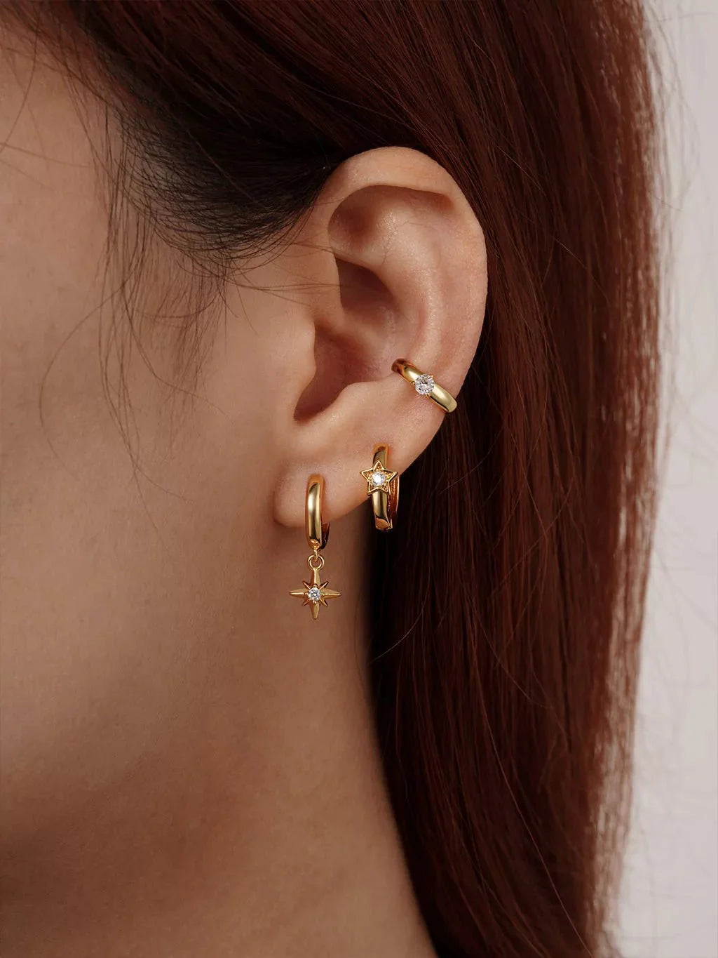 Star Hoop Ohrringe Gold 11mm