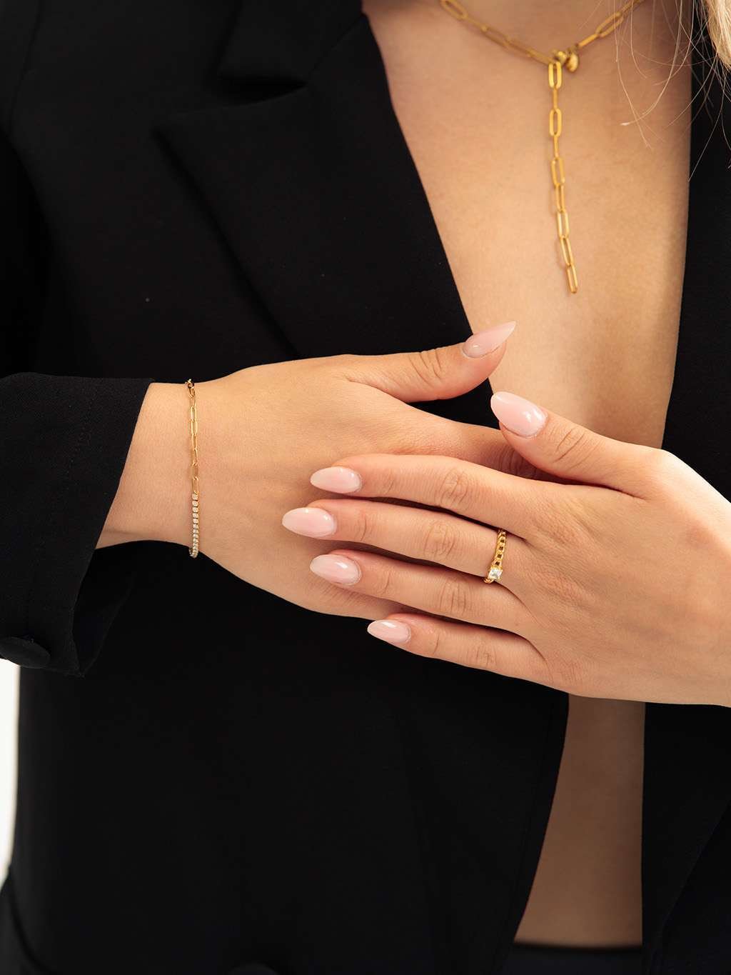 Twist Chain Shine Ring Gold