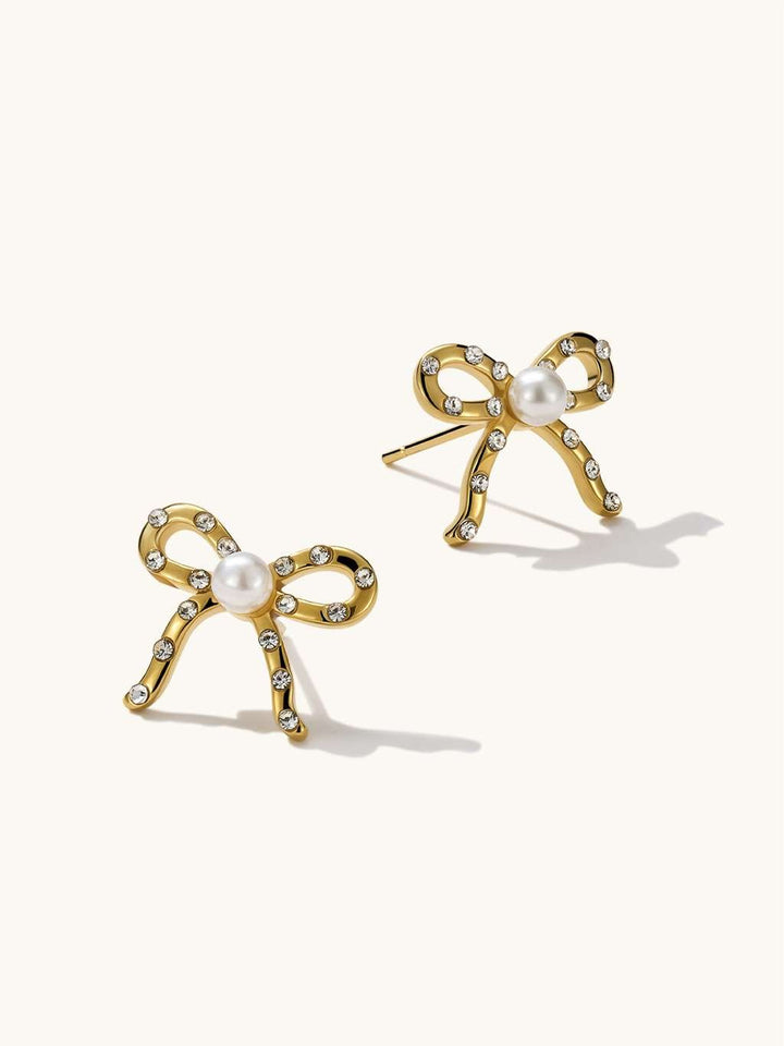 Vintage Bow Pearl Ohrringe Gold