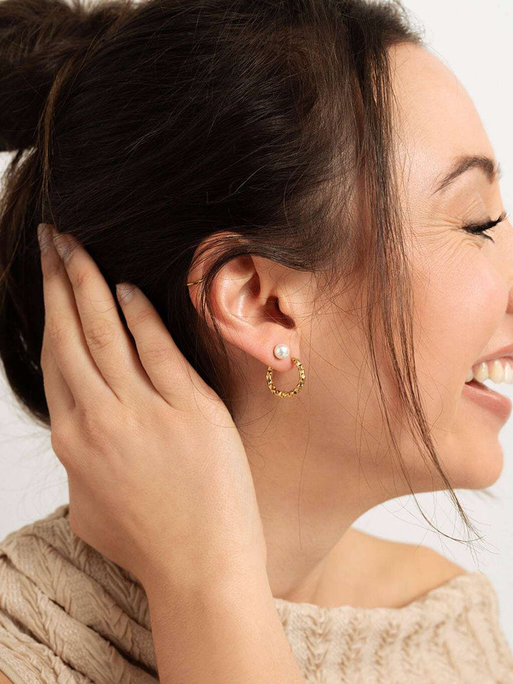 Wave Textured Hoop Ohrringe Gold